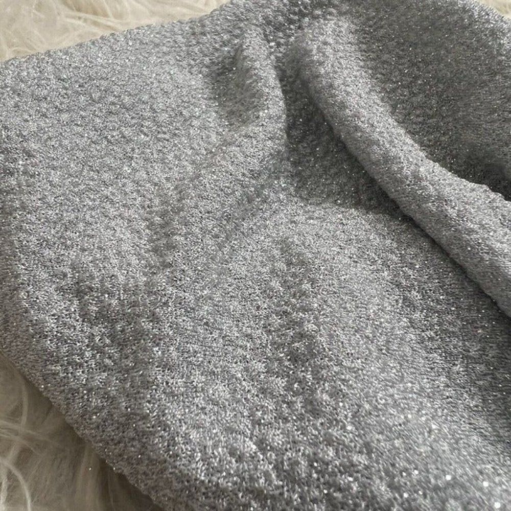 Urban Outfitters Lrg Shay Puff Sleeve Ruched Cinched Crop Top Grey Glitter NWT - Picture 5 of 12